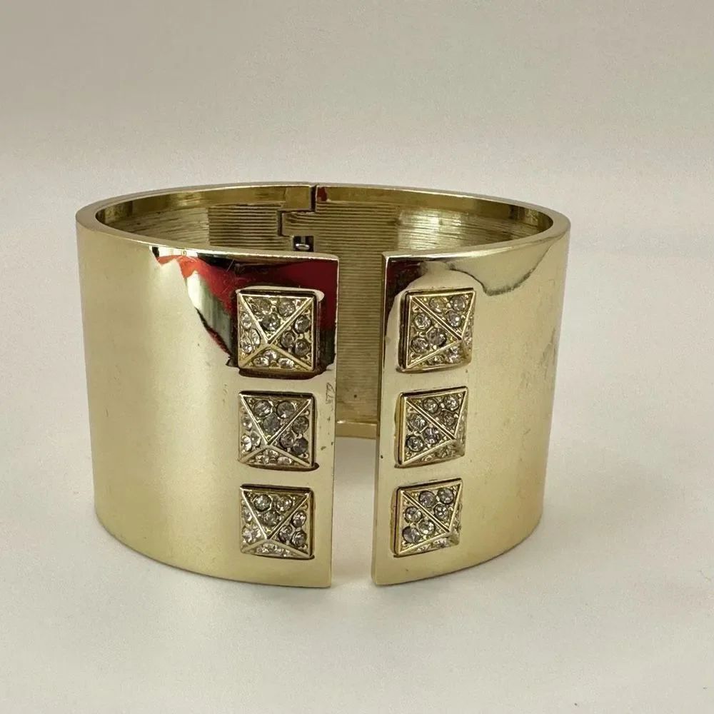 Victoria's Secret gold tone and rhinestone wide bangle bracelet